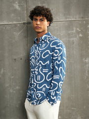 Men Teal Conversational Print Relax Fit Shirt