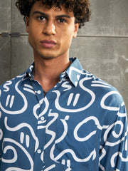 Men Teal Conversational Print Relax Fit Shirt