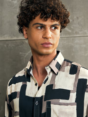Men Beige & Black Abstract Print Relax Fit Shirt