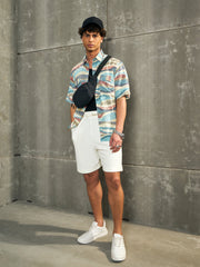 Men Blue Abstract Print Short Sleeve Relax Fit Shirt
