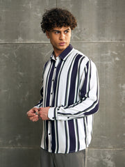Men White & Navy Blue Stripes Relax Fit Shirt