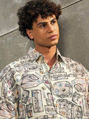 Men Beige Conversational Print Relax Fit Shirt