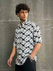 Men White & Black Conversational Print Relax Fit Shirt