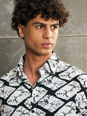 Men White & Black Conversational Print Relax Fit Shirt