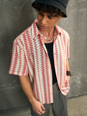 Men Beige & Red Geometric Printed Relax Fit Shirt
