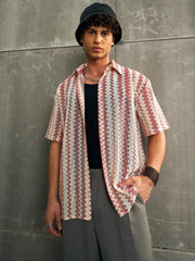 Men Beige & Red Geometric Printed Relax Fit Shirt
