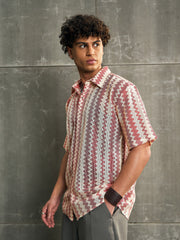 Men Beige & Red Geometric Printed Relax Fit Shirt