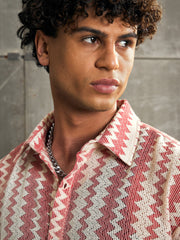 Men Beige & Red Geometric Printed Relax Fit Shirt