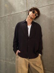 Men Black Relax Fit Full Sleeve Shirt