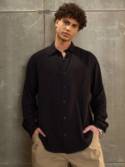 Men Black Relax Fit Full Sleeve Shirt