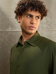 Men Olive Relax Fit Full Sleeve Shirt