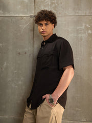 Men Black Facing Detail Relax Fit Shirt