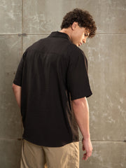 Men Black Facing Detail Relax Fit Shirt