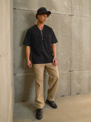 Men Black Poplin Front Zipper Relax Fit Shirt