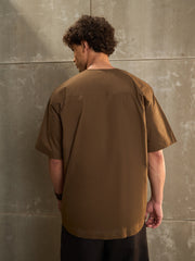 Men Khaki Poplin Front Zipper Relax Fit Shirt