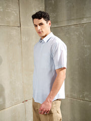Men White & Blue Stripes Short Sleeve Shirt