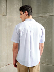 Men White & Blue Stripes Short Sleeve Shirt