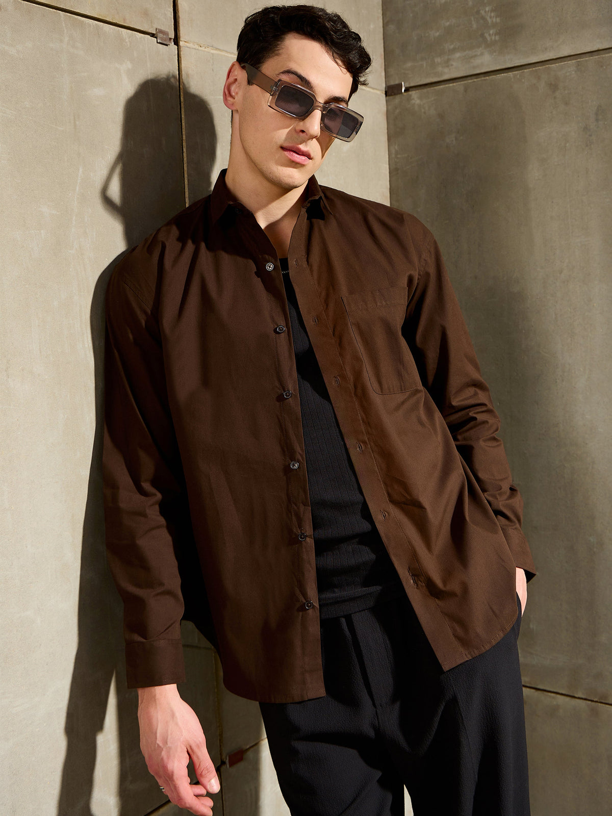 Men Brown Basic Relax Fit Shirt