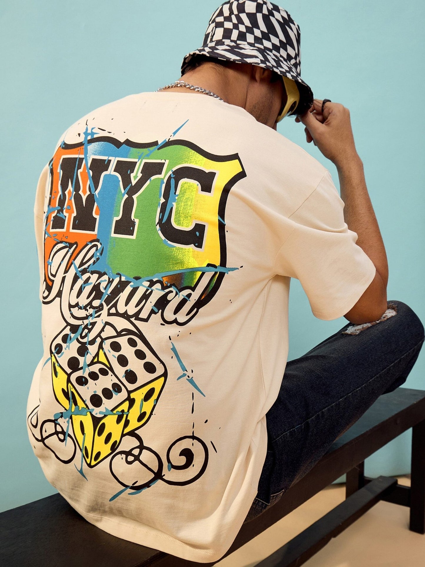 MASCLN SASSAFRAS - Unisex Beige NYC Oversize T-Shirt