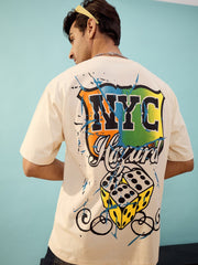 MASCLN SASSAFRAS - Unisex Beige NYC Oversize T-Shirt