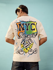 MASCLN SASSAFRAS - Unisex Beige NYC Oversize T-Shirt