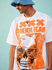 تي شيرت HOOLIGAN أبيض كبير الحجم للجنسين