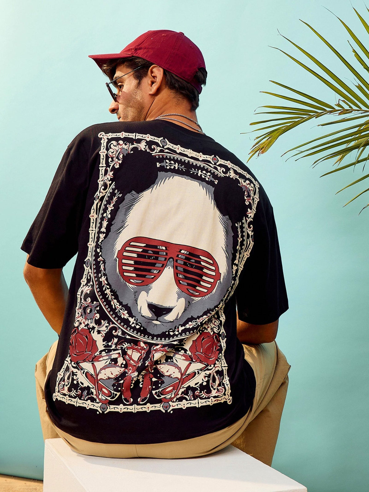 MASCLN SASSAFRAS - Unisex Black Panda Oversize T-Shirt