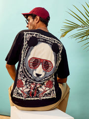 MASCLN SASSAFRAS - Unisex Black Panda Oversize T-Shirt