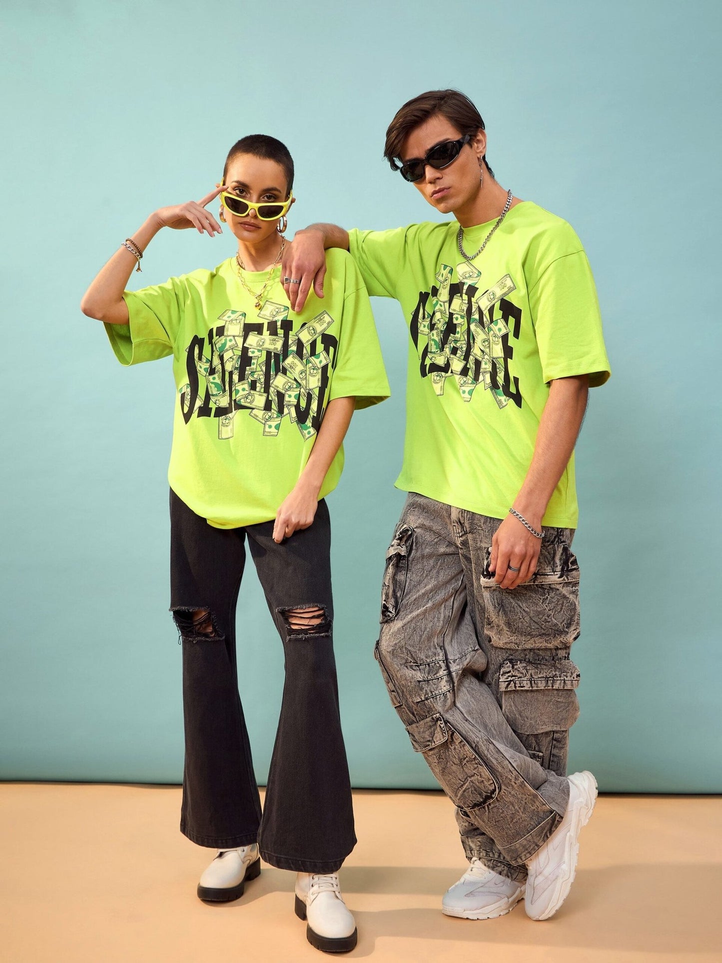 MASCLN SASSAFRAS - Unisex Green SILENCE Oversize T-Shirt