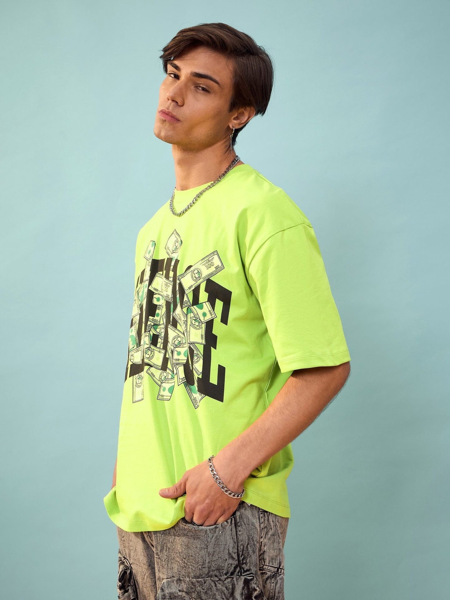 MASCLN SASSAFRAS - Unisex Green SILENCE Oversize T-Shirt
