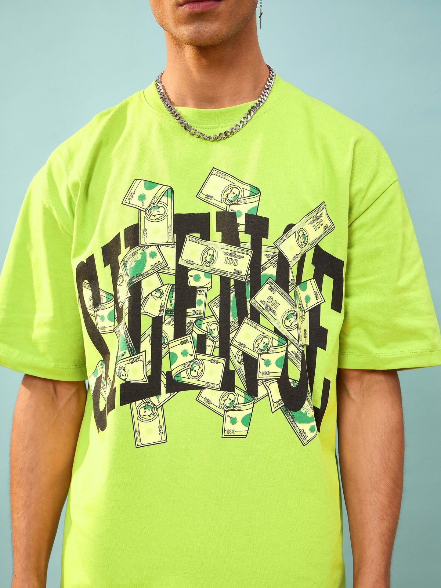 MASCLN SASSAFRAS - Unisex Green SILENCE Oversize T-Shirt