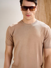 Men Beige Premium Loose-Knit T-Shirt