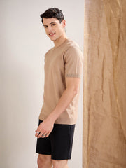 Men Beige Premium Loose-Knit T-Shirt