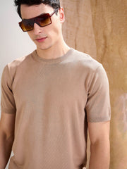 Men Beige Premium Loose-Knit T-Shirt