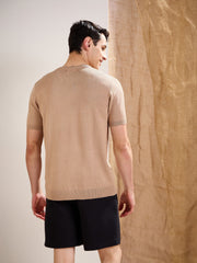 Men Beige Premium Loose-Knit T-Shirt