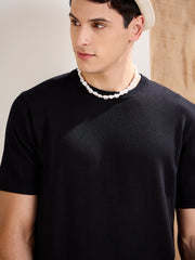 Men Black Premium Loose-Knit T-Shirt
