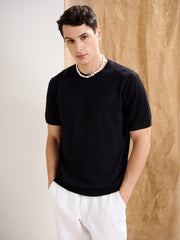 Men Black Premium Loose-Knit T-Shirt