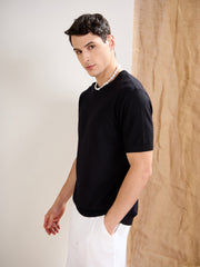 Men Black Premium Loose-Knit T-Shirt