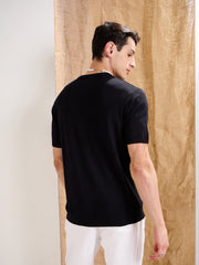 Men Black Premium Loose-Knit T-Shirt
