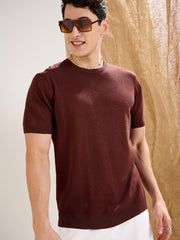 Men Brown Premium Loose-Knit T-Shirt