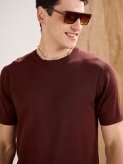 Men Brown Premium Loose-Knit T-Shirt