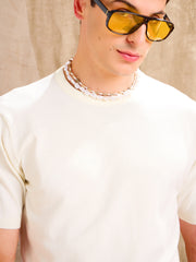Men Ecru Beige Premium Loose-Knit T-Shirt