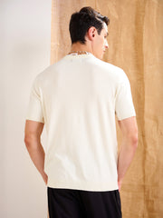 Men Ecru Beige Premium Loose-Knit T-Shirt