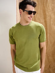 Men Olive Premium Loose-Knit T-Shirt
