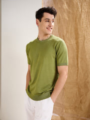 Men Olive Premium Loose-Knit T-Shirt