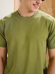 Men Olive Premium Loose-Knit T-Shirt