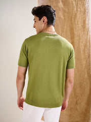 Men Olive Premium Loose-Knit T-Shirt