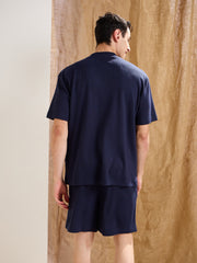 Men Navy Waffle Front Pocket Oversize T-Shirt