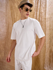 Men White Waffle Oversize T-Shirt