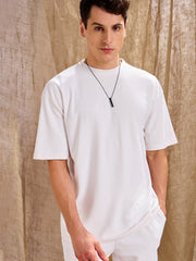 Men White Waffle Oversize T-Shirt